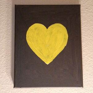 Yellow Heart on Black Canvas Art Wall Decor 8x10"